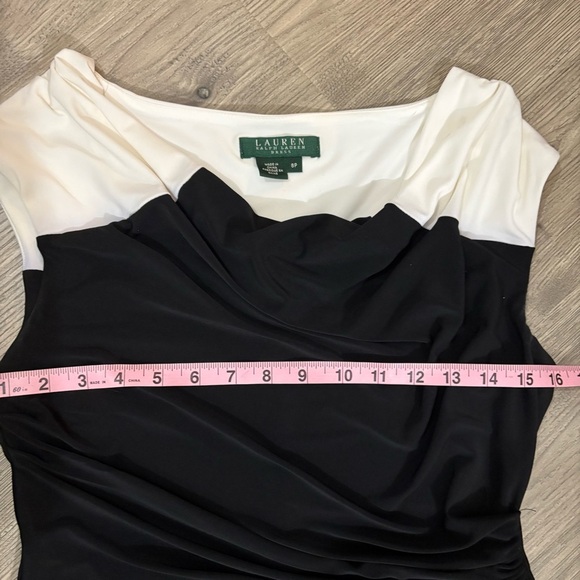 Lauren Ralph Lauren Ruched Sleeveless Dress Black White Size 8P Classic Stretch - Picture 7 of 13